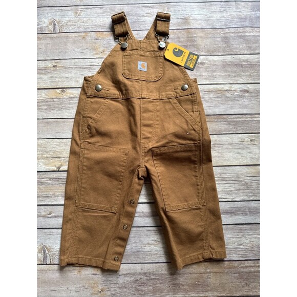 Carhartt Lsefit Bib Overalls Infant 9M Double Knee Canvas Brown OX8609 - Picture 1 of 6